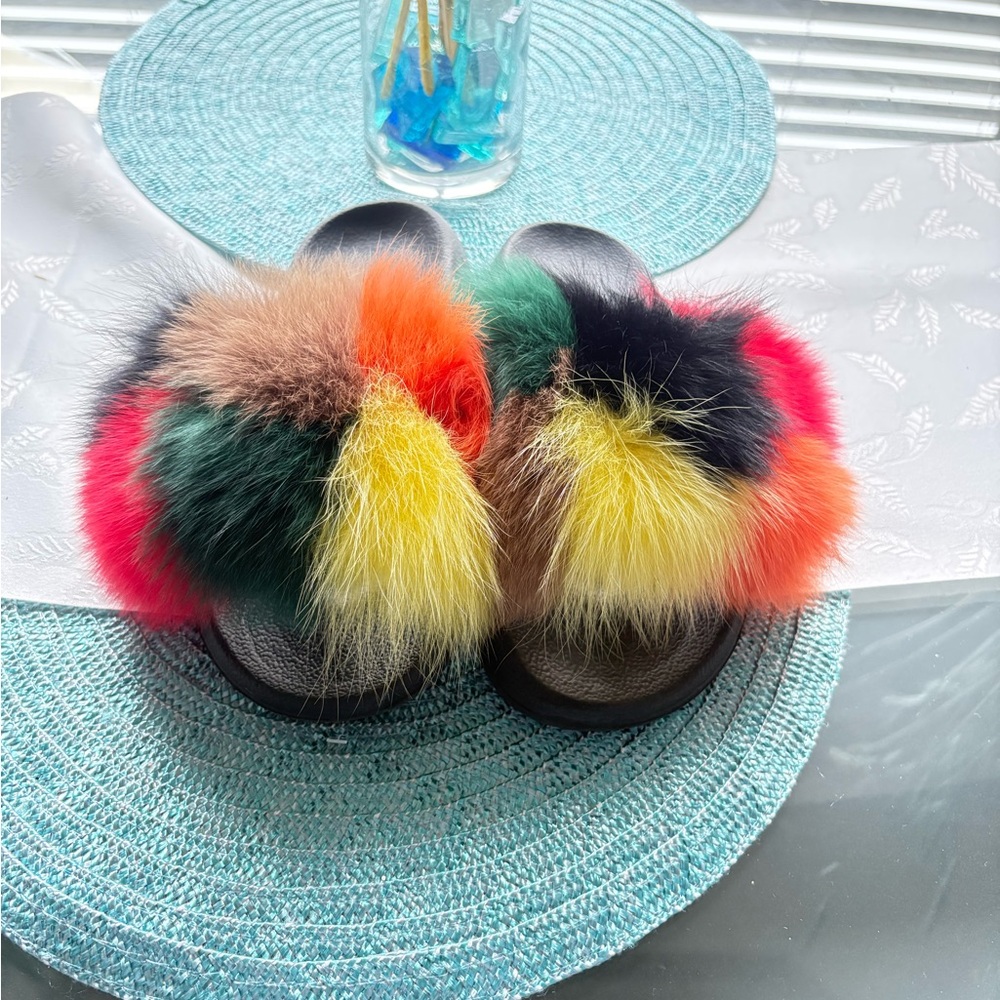Colorful Fur Slide Sandals